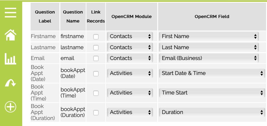 Map Jotform appointment fields in OpenCRM