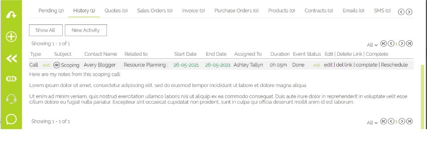 Activities Pending and History