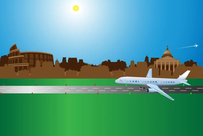 Aircraft landing in Rome